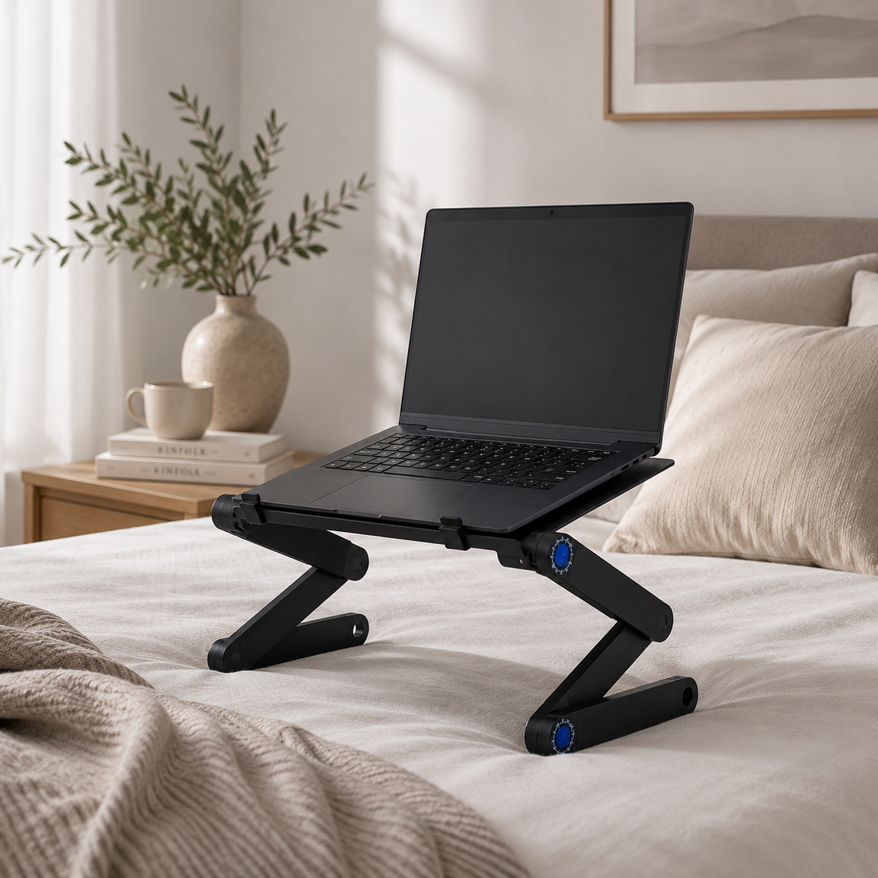 Laptop stand desk for bed and sofa use, rotating tabletop