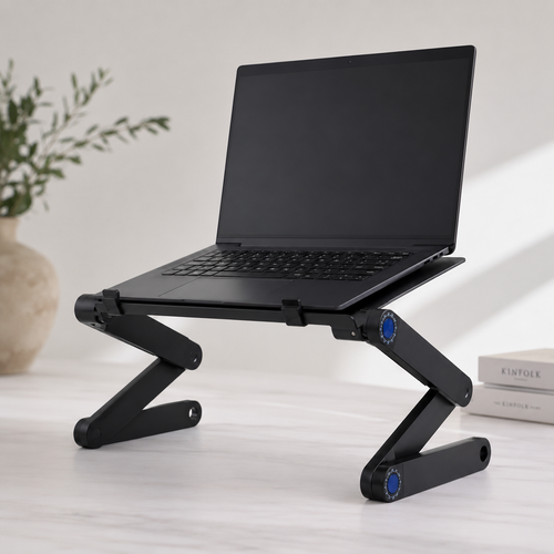 Portable laptop table with adjustable height and folding legs