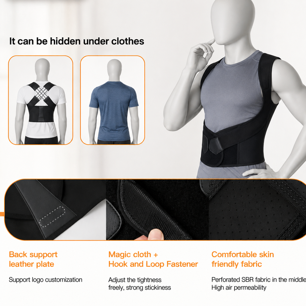 Posture corrector brace with adjustable straps for upper back support